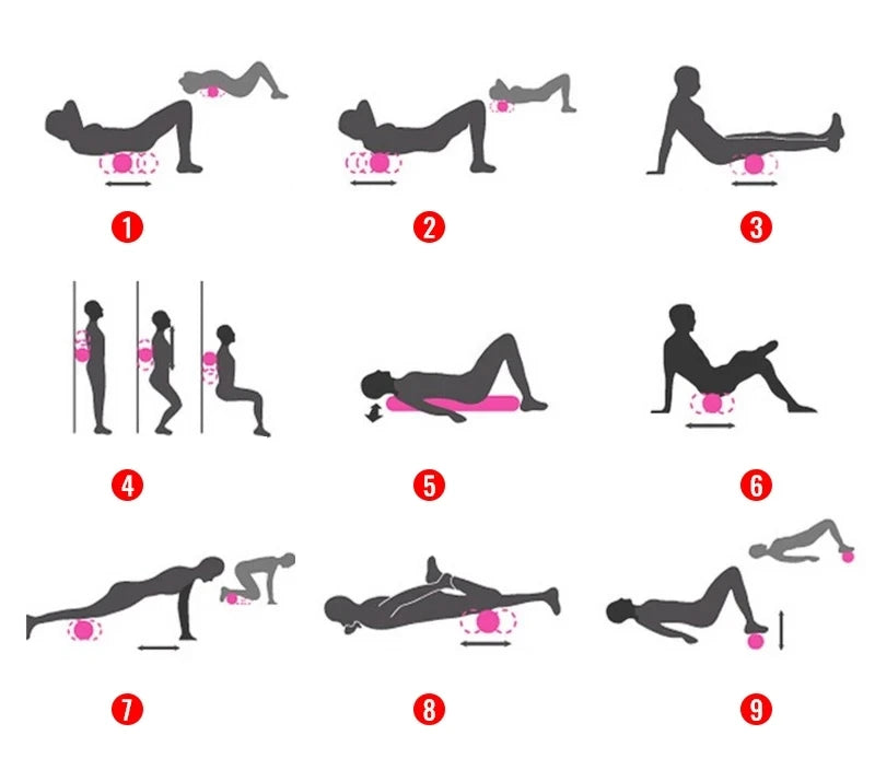 Utilisation de la balle de massage musculaire pour soulager les tensions du dos, des jambes et des épaules à domicile